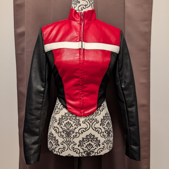 🖤 Red and Black Faux Leather Moto Jacket - Picture 2 of 6